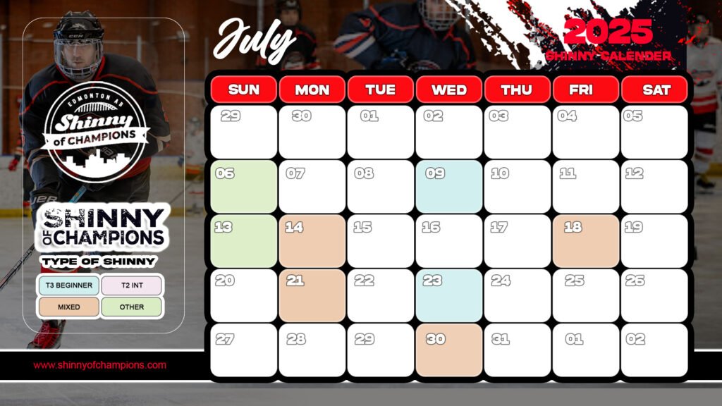 Shinnies | Shinny of Champions July Beginner Adult Drop-in Shinny Schedule | Shinny of Champions